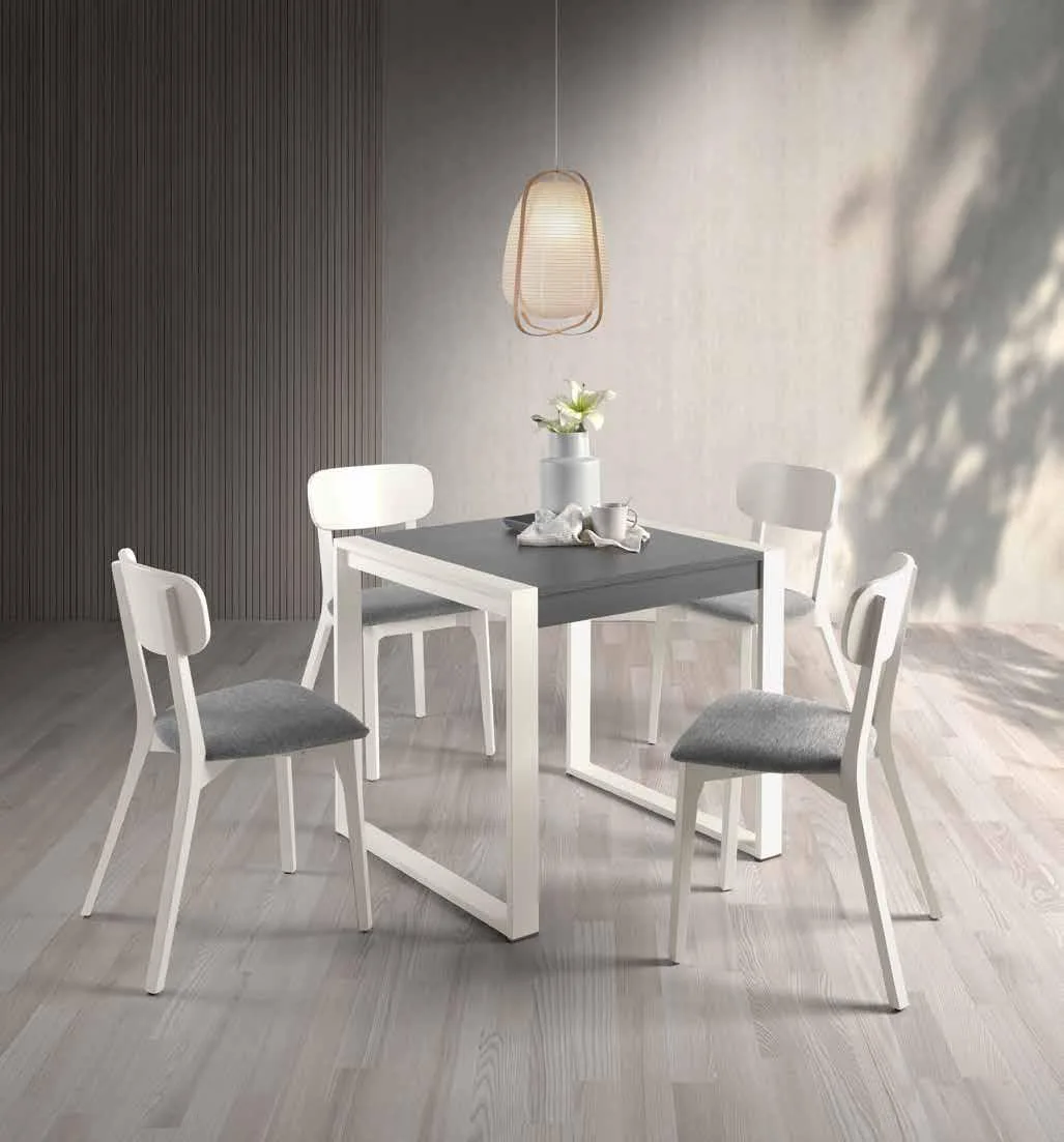 Mesa de comedor extensible gris y blanco